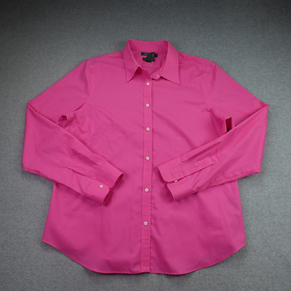 Lauren Ralph Lauren Shirt Womens XL Pink Non-Iron Solid Button Front